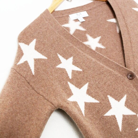 MAGASCHONI 100% Cashmere Star V-Neck Longline Cardigan Camel White S $295 SOFT - Picture 11 of 14
